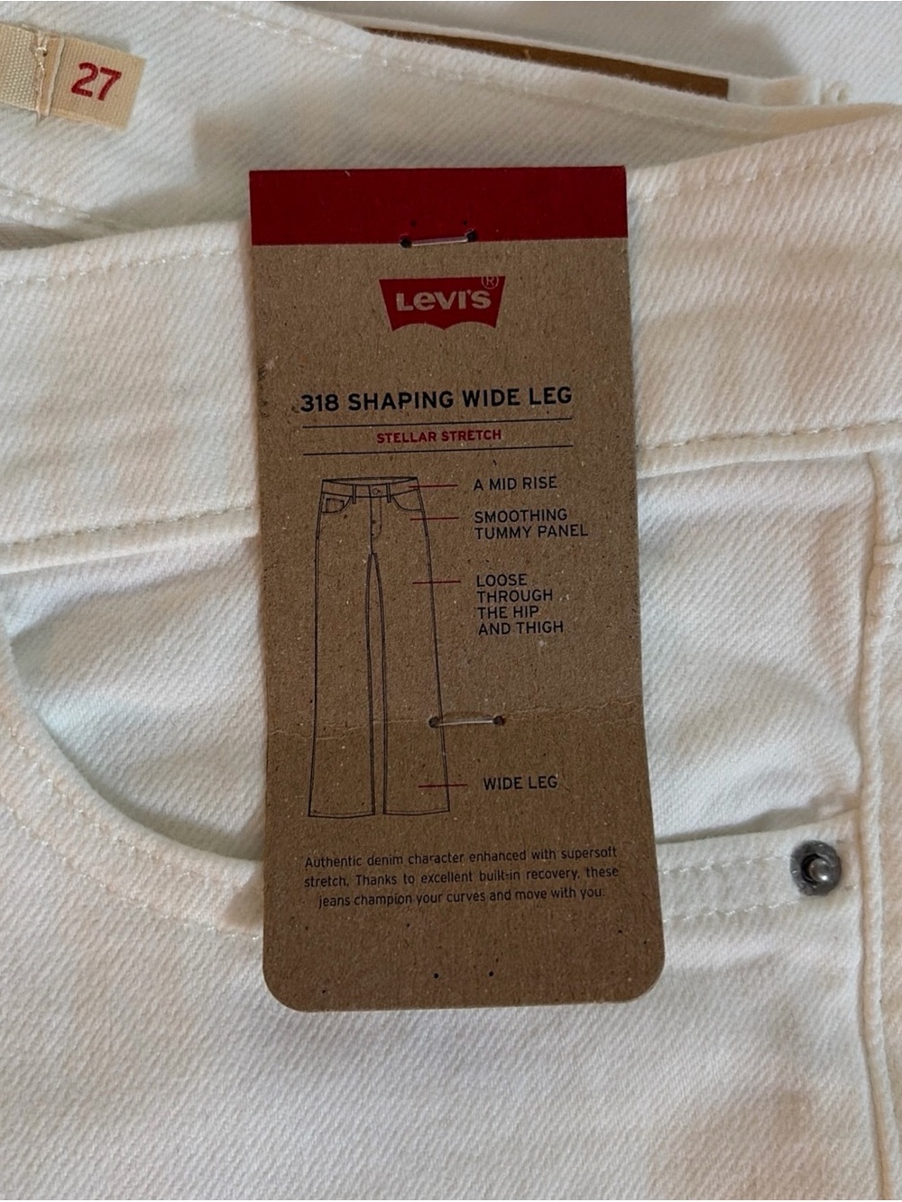 NWT Levi’s Women’s 318 Shaping Wide Leg Jeans Size 27 X 30 Clean White Mid Rise - Picture 7 of 9
